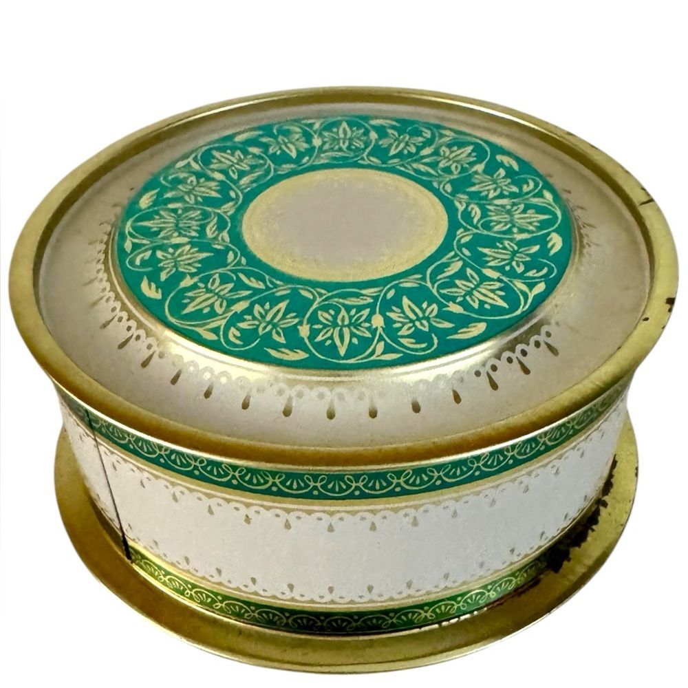 Vintage Green White and Gold Cookie Tin Containers